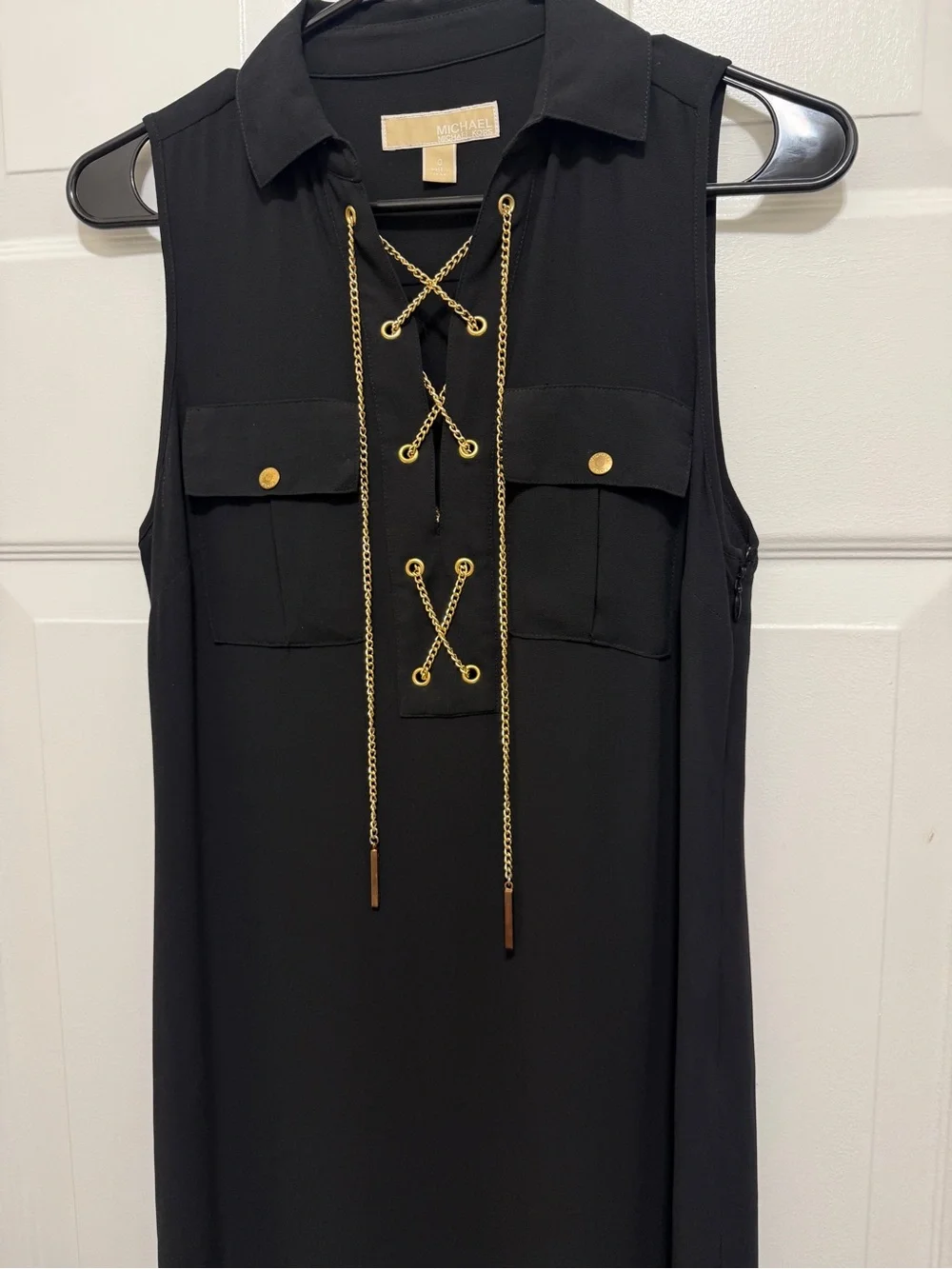 Polyester sleeveless maxi dress, Michael Kors, with gold chain lace- in new cond